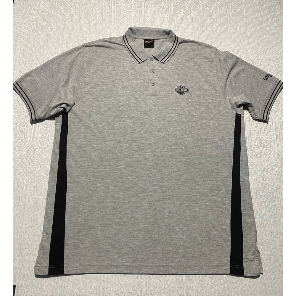 Vintage Y2K Harley Davidson Polo Shirt Mens XXL Gray Las Vegas Nevada Bar Shield
